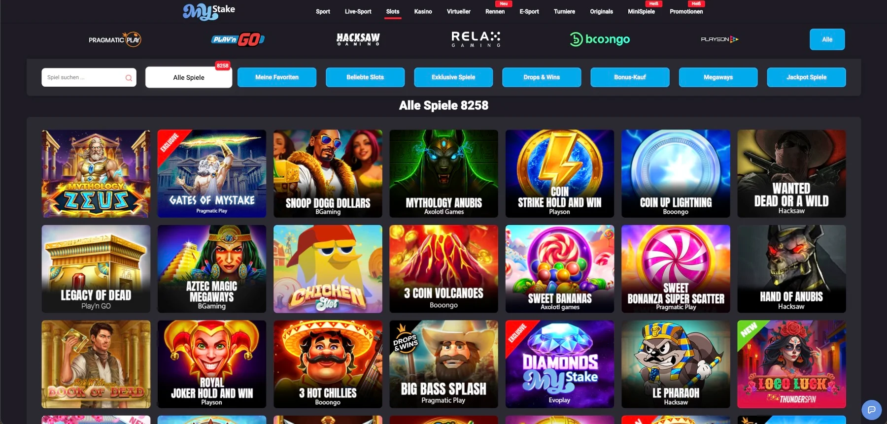 Mystake Casino alle Spiele